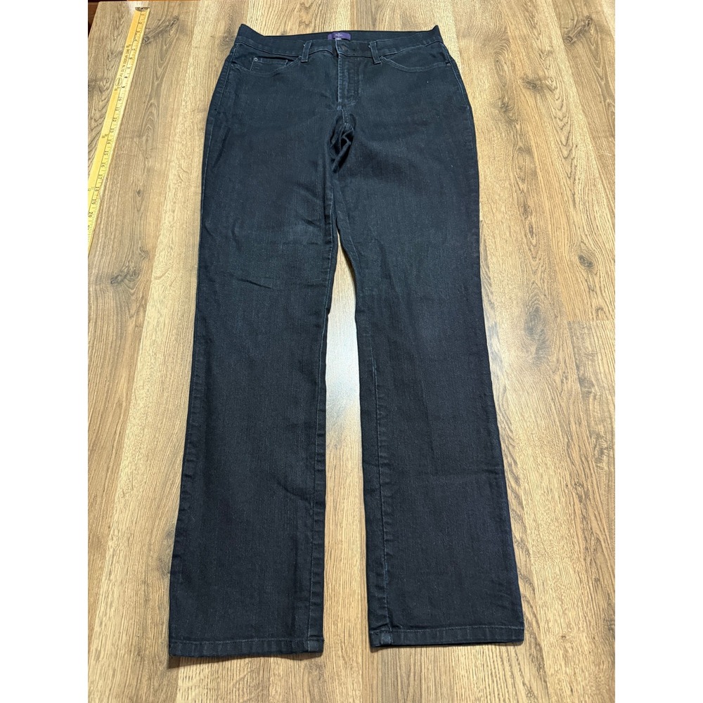 NYDJ Jeans Women Size 10 Black Denim Straight Leg Lift Tuck Stretch Pants